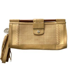 🟣 RELIC Women's Woven Clutch Wooden Handle Clutch Vintage Handbag Purse